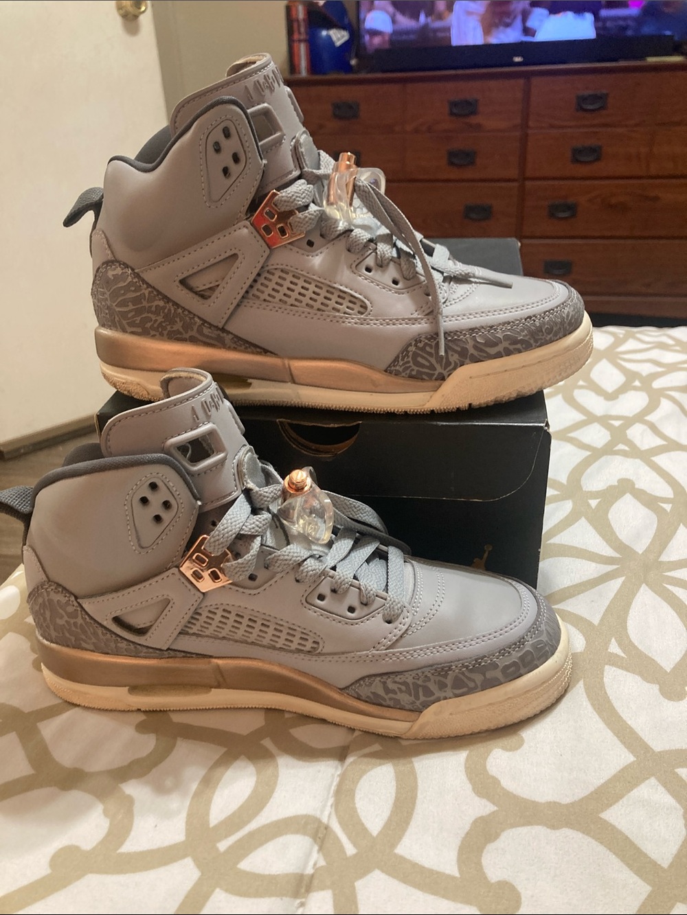 Jordan Kids Gray High-Top Sneakers with Rose Gold Accents